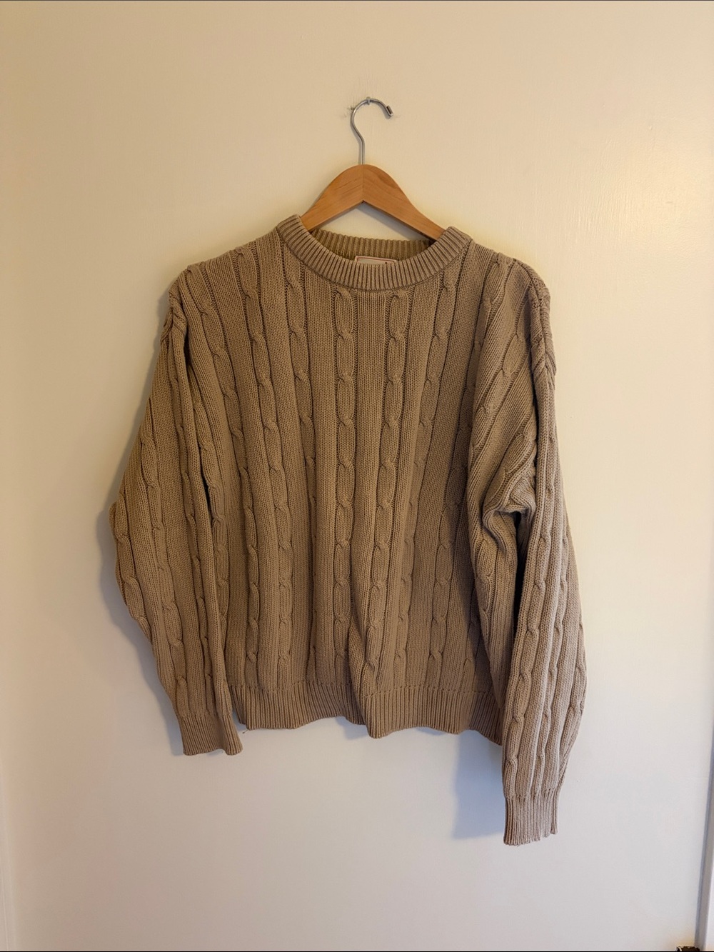 Vintage Great Lakes Recreation Cable Knit Crewneck Sweater in Beige
